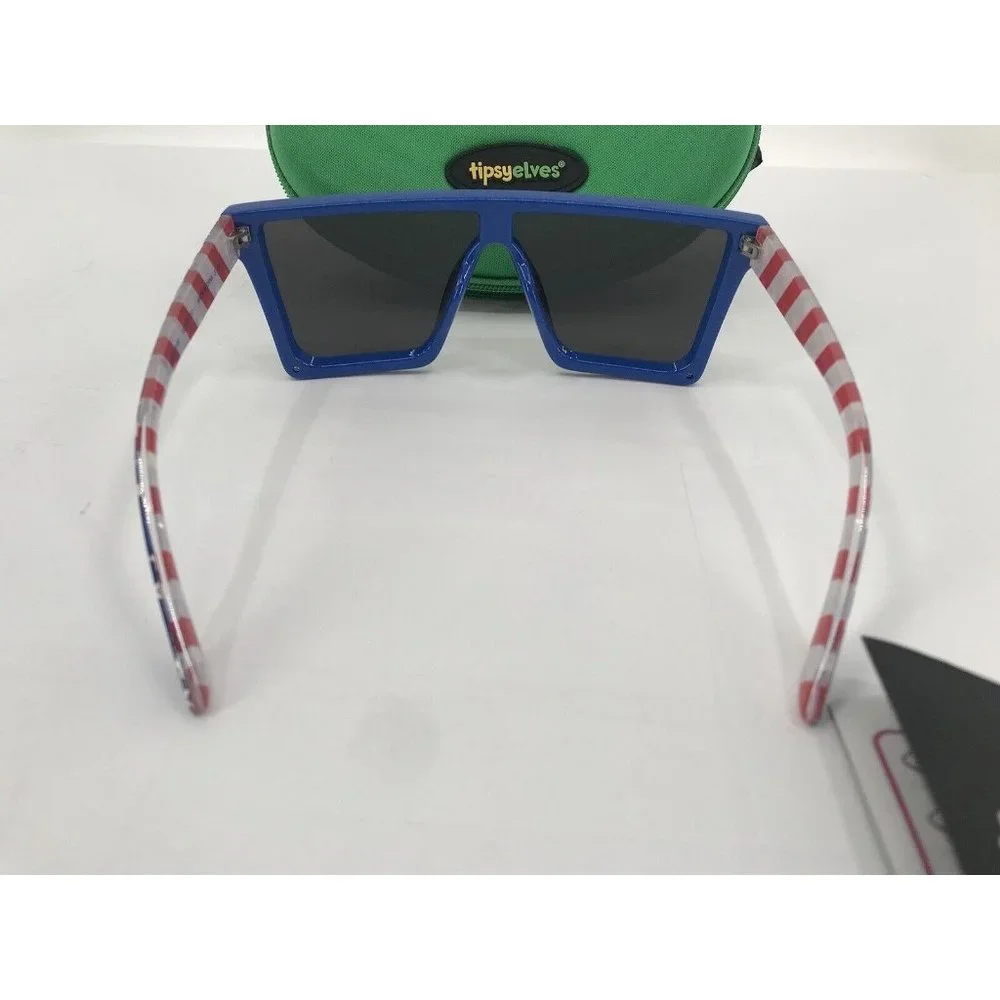 Tipsy Elves Sunglasses Star Spangled With Case Red White Blue Stars‎ Stripes USA